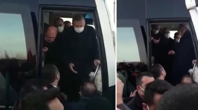 Cumhurbaşkanı Erdoğan'ın bindiği otobüsün önüne geçen vatandaşlar, Sıddık Erikli isimli kişiyi şikayet etti