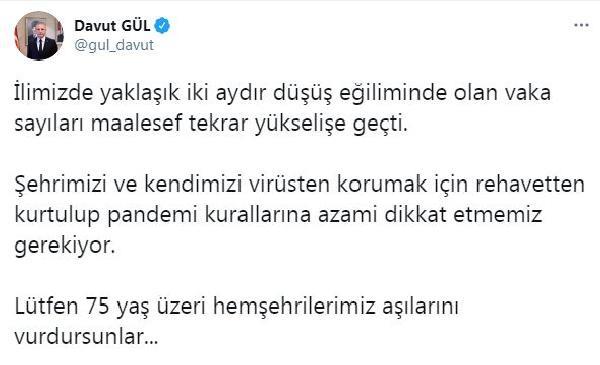Gaziantep Valisi Gül'den endişelendiren açıklama: Vaka sayıları tekrar yükselişe geçti
