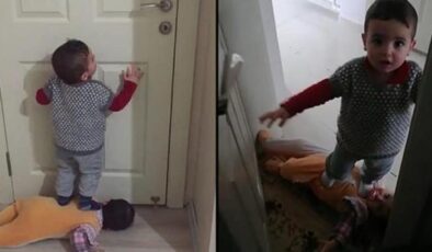Birbirlerinin üzerine basarak kapı açan 1.5 yaşındaki ikizler şoke etti