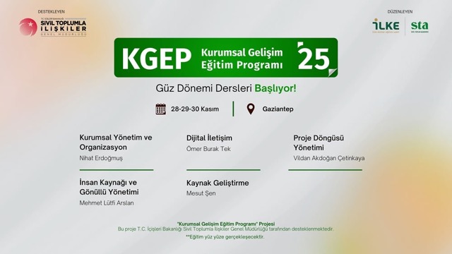 STK’lara Ücretsiz Eğitim Fırsatı: Kurumsal Gelişim Eğitim Programı Gaziantep’te Başlıyor